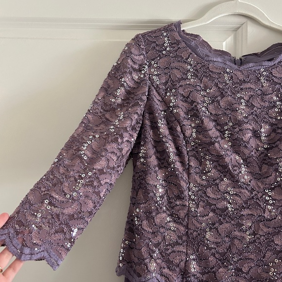 Alex Evenings Lavender Lace Long Sleeve Dress - Picture 2 of 4